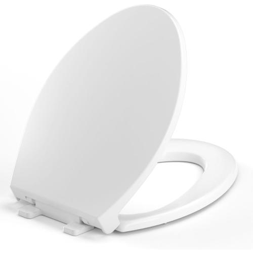 Elongated Toilet Seat, Soft-Slow Close, Oval(Oblong) Toilet Seat For Elongated Toilets, Quiet-Close Lid And Seat, Easy To Install And Clean, Never Loosen, White(18.5)