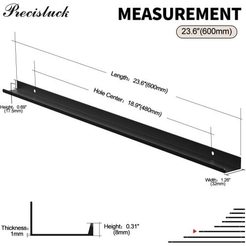 5 Pack Edge Black Hidden Drawer Door Cabinet Handle Aluminum Alloy Finger Bar Pull Concealed Furniture Hardware Back Mount Dresser Handles for Kitchen Bathroom 600mm(23.6 Inch)