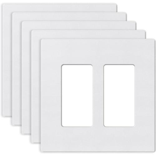 ELEGRP 2-Gang Screwless Decorative Wall Plates, Mid-Size 4.88 height x 4.94 length Unbreakable Thermoplastic Faceplate Cover for Decorator Receptacle Outlet & Switch, UL Listed (5 Pack, Matte White)