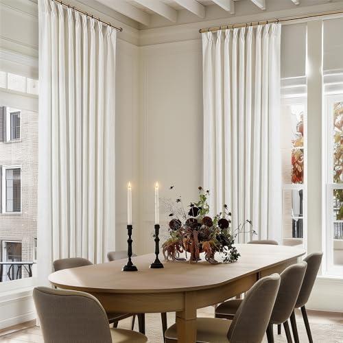 TWODRAPES Natural Extra Wide 60 Inch Width Pinch Pleated 96 Inch Curtains