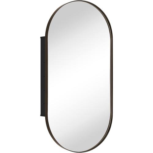 Oil Rubbed Bronze Oval Recessed Bathroom Medicine Cabinet with Mirror Stainless Steel Metal Framed Oblong Pill Shaped Bathroom Cabinet with Mirror 16x33''