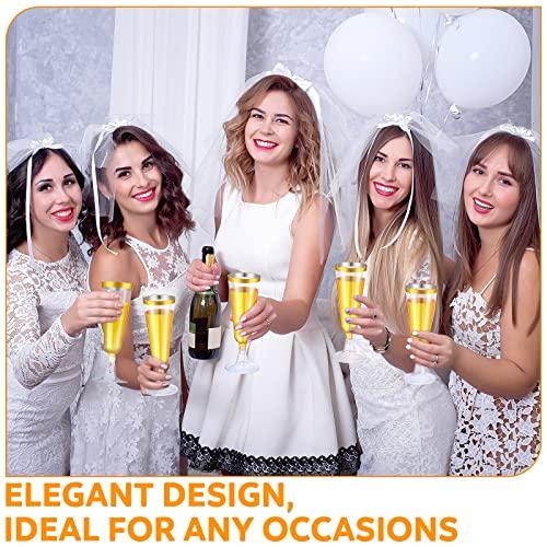 Thenshop 50 Pcs Plastic Champagne Flutes Disposable Champagne Glasses Bulk 5.5 oz Clear Mimosa Cocktail Cups with Rim Detachable Glasses for Wedding Party Birthday Anniversary(Gold, Clear)
