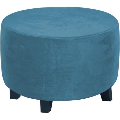 Ottoman Cover,Super Stretch Round Ottoman Slipcover Washable Storage Stool Furniture Protector for Living Room (Peacock Blue)