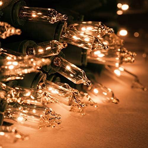 Mudder 100 Count Christmas Tree Lights Replacement Bulbs Mini Incandescent Christmas Lights 2.5v 0.425 Watt Warm Prelit Xmas Tree Decoration(Green Base with Warm White Bulb)