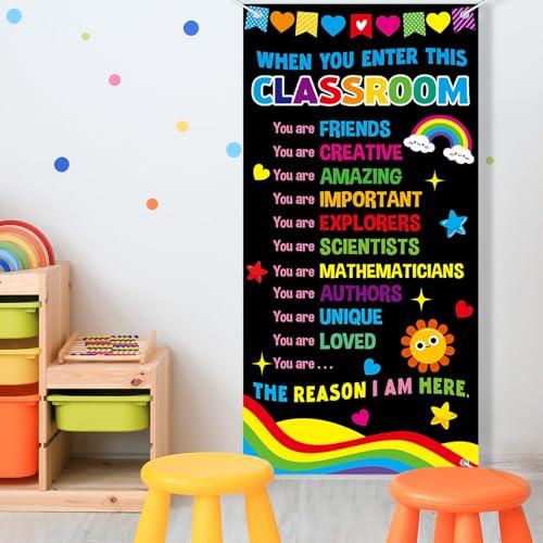Wiooffen When You Enter This Classroom Door Cover Affirmation Station Empowerment Door Decor Motivational Hanging Banner Decor Back to School Front Door Porch Sign Classroom Welcome Photo Background
