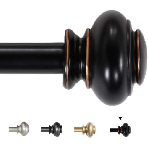 H.VERSAILTEX Window Curtain Rods for Windows 66 to 120 Inches Adjustable Decorative 3/4 Inch Diameter Single Window Curtain Rod Set with Classic Finials, Black