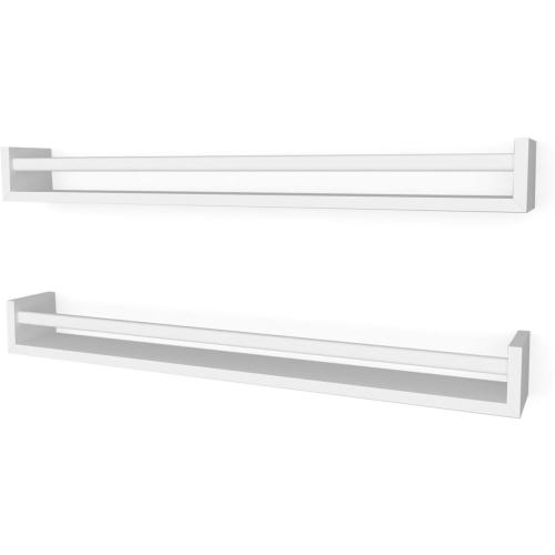 Wallniture Utah 32 White Nursery Bookshelves Wall Mounted, Wood Floating Book Shelves for Kids Room Set of 2