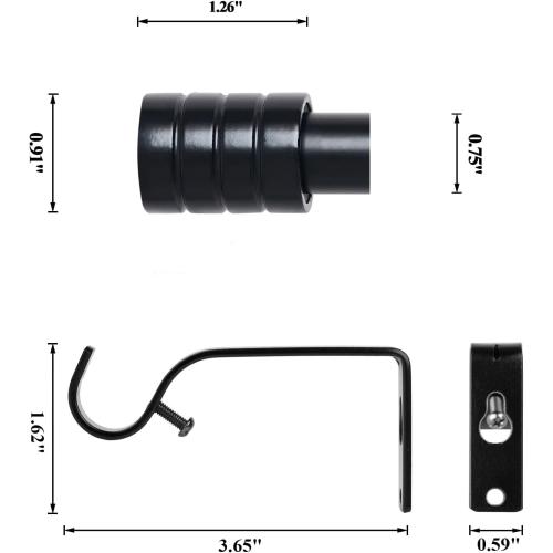 Black Curtain Rods for Windows 30 to 80 Inch,3/4 Inch Curtain Rod Set For Indoor and Outdoor,Easy to Install