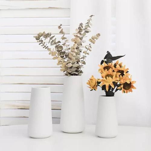 Premium Quality White Ceramic Vase | Modern Farmhouse bohemian Pampas Grass Flowers Bouquet for Home Décor, Desk Aesthetic Room Decor, White