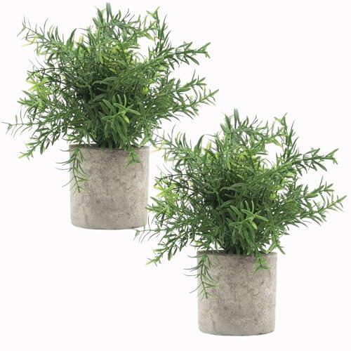 Velener 2Pcs Artificial Potted Rosemary Plants- Rustic Farmhouse Fake Shrubs for Decoration Centerpieces Living Room, Shelf Bedroom Aesthetic Green Bathroom Accessories Boho Small Desk Plant Office