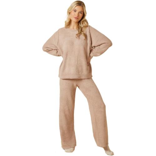 Luvamia Marshmallow Reverse Seam Crew Neck Lounge Set for Women Ultra Soft 2 Piece Loungewear with Bracelet Sleeve Top small