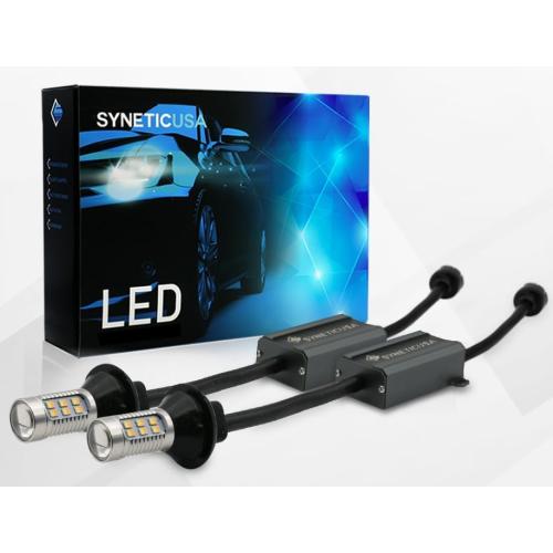 Syneticusa CANBUS 3157 Switchback LED Bulbs 3457 4157 Dual Color Amber/White Anti Hyper Flash Built-in Resistor Error Free Turn Signal Lights and DRL/Parking Lights, Pack of 2 (24 LEDs)