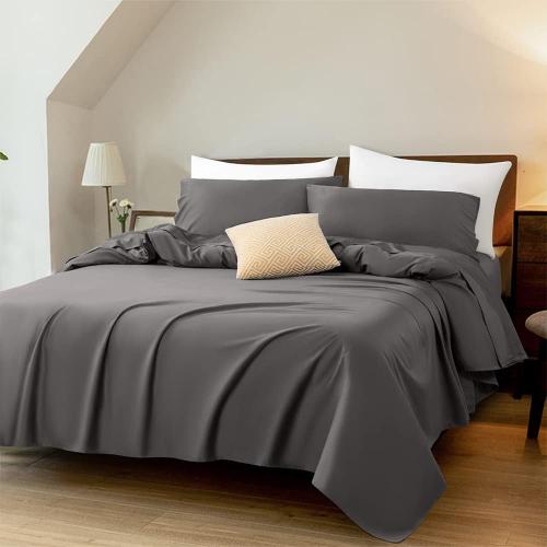 Egyptian Cotton Queen Size Bed Sheets Set - 1000 Thread Count, 100% Cotton Sheets，Soft Smooth and Wrinkle, 16-Inch Deep Pocket - 4 Piece(Dark Gray, Queen)