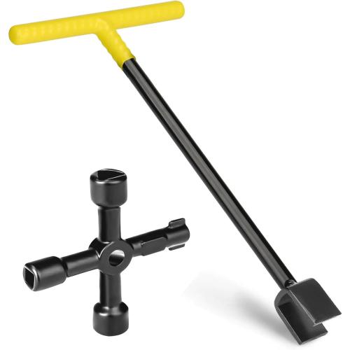 Water Meter Key 17 Inch & 4-Way Utility Keys, Steel T-Handle, Water Meter Shut Off Tool for Curb Main Shut Off Valve