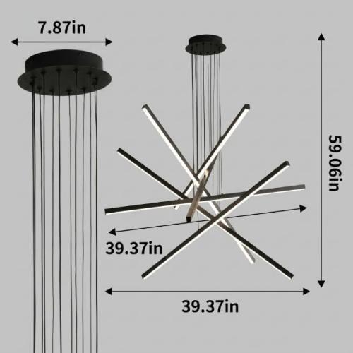 Modern Chandelier,6- Light Fixture Black Sputnik Linear Dimmable Dining Room Chandeliers 39.4in Hanging Lamp LED Dimmable Pendant Adjustable Lights Ceiling for Living Room Foyer Entryway Staircase
