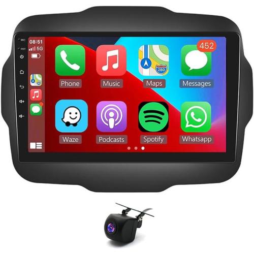 Android 13 Double Din Car Radio Compatible with Jeep for Renegade 2015-2020, 2G 32G 9 Touch Screen Car Stereo Radio with Wireless Carplay Android Auto GPS Navigation WiFi Mic Backup Camera
