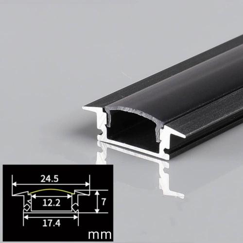 20-Pack 3.3FT/1M LED Strip Aluminum Channel Diffuser,Collar Shape Tape Light Under Cabinet Floating Shelf Alcove Recessed 17X7MM Matte Black Anodized Track, PC Black Cover Concave Slot Profile