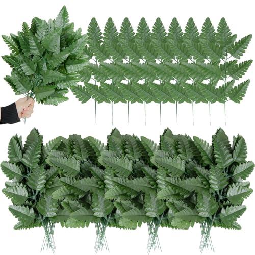 XONOR Artificial Silk Leaf Fern - Artificial Fern Leaves Stem Faux Greenery Plant for Cemetery Grave Headstone Wedding Home Garden Decoration (100Pcs, Dark Green)