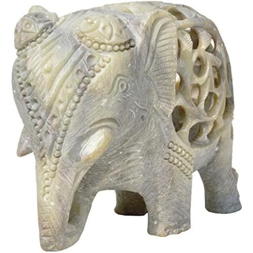 Stone Elephant Mom with Baby in Tummy Statue/Sculpture - Impossible Stone Art 5 Soapstone Collectible Elephant Figurine of Mother Elephant with Baby Inside - Unique Elephant Decor Gifts