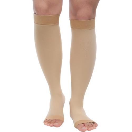 Medical Knee High Wide Calf Open Toe Varicose Veins Compression Socks for Women& Men 8-15 Mmhg, Toeless Support Hose Plus Size Compression Stockings Soothe Relief Circulation and Swelling