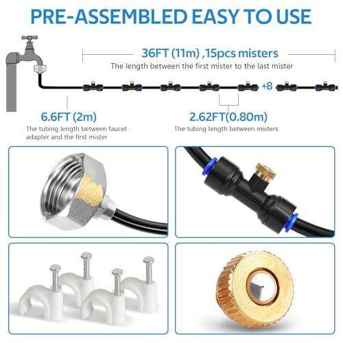 HOMENOTE Misting Cooling System, 42FT(13M) Pre-Assembled Mister Kit