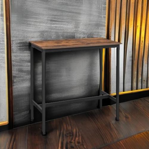 VASAGLE Bar Table, Narrow Long Kitchen Dining Table, Sturdy Metal Frame, Industrial, 15.7 x 39.4 x 35.4 Inches, Rustic Brown and Ink Black ULBT10X