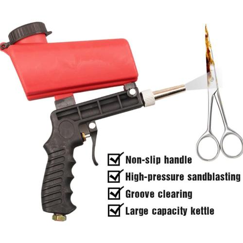 90psi Gravity Feed Sand Blaster Gun Kit - Hand Held Sand Blasting Spray Gun with 2 Nozzle Tips and Air Regulator Remove Paint, Rust, Stains, and Grime on Surfaces