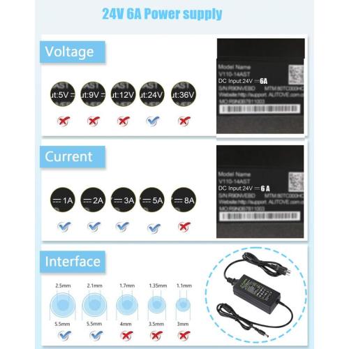 24V 6A Power Supply Adapter 144W,100-240V AC to DC 24V 6A LED Power Adapter