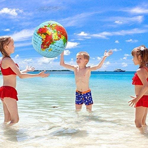 ArtCreativity Inflatable World Globe Ball Set Set of 6 Print Blue and Clear - Colorful Earth Map, 16 Inch Inflatable Beachball for Pool, Summer Fun Toys for Kids, Learning and More