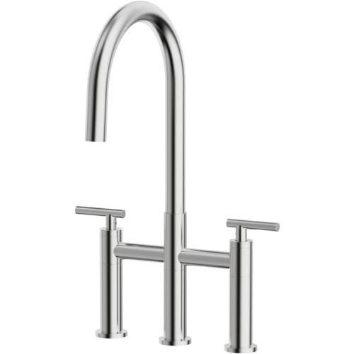 ARRISEA Bridge Kitchen Faucet with Pull Down Sprayer Brushed Nickel High Arc 2 Handles Kitchen Sink Faucet, 8 Inch installtion Suitable for Farmhouse Camper Laundry Rv Bar