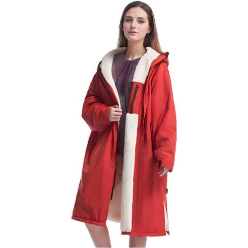 Color Red Thermal Surf Poncho Changing Robe Unisex Swim Parka Oversize Long Fleece Waterproof Heat Swimming Jacket Wetsuit Towel Hooded