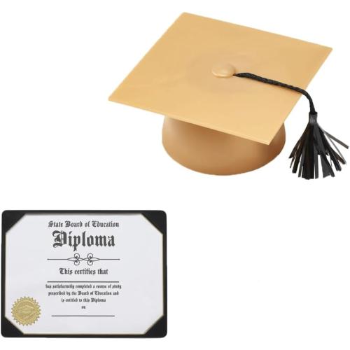 Plastic Graduation Cap and Diploma Layon Cake Topper (Gold)