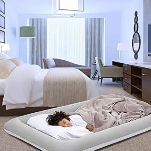 Hugbino Inflatable Toddler Travel Bed - Kids Air Mattress w Electric Pump - Portable Blow Up Bed for Children, Lightweight and Sturdy - Floor Beds Mattresses for Youth, Durable Traveling Accessories (B08FJD2B5W)