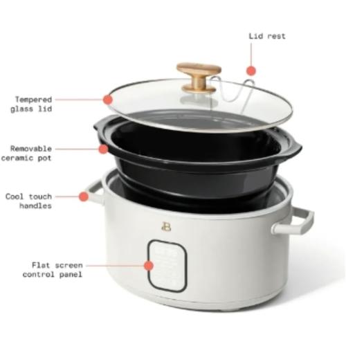 Beautiful Programmable 6-Quart Slow Cooker by Drew Perfect For Healthy Meals (White)