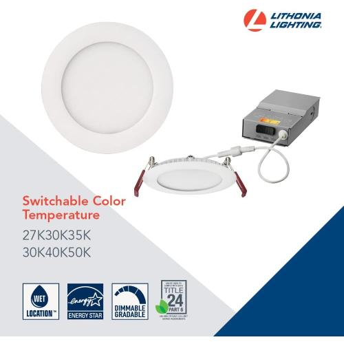 Lithonia Lighting WF4 LED 30K40K50K 90CRI MB M6 Recessed Wafer Downlight with Ultra Thin Round Trim, Color Temperature Selectable, 3000K | 4000K | 5000K, 4-Inch, Matte Black