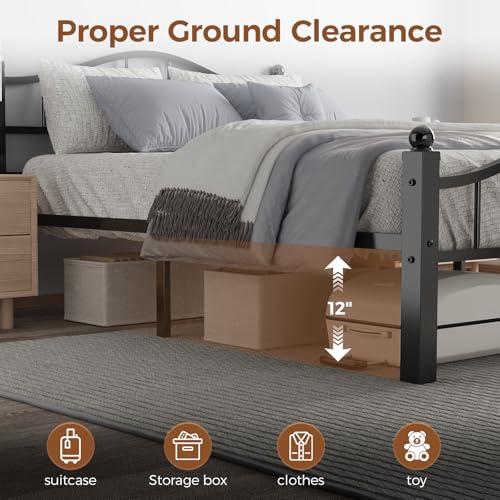 Metal Full Size Bed Frame with Headboard, Noise-Free Design & Underbed Storage Heavy Duty Bed Frames No Box Spring Needed/Tool-Free Assembly