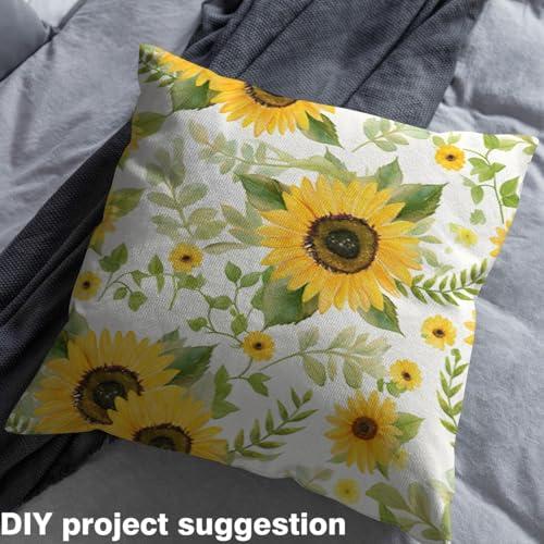 Watercolor Sunflower Fabric by The Yard,Yellow Flowers Rustic Plant Fabric by The Yard for Teens Craft Lover,Green Leaves Nature Lover Soft Polyester No Stretch Fabric Sewing,1 Yard