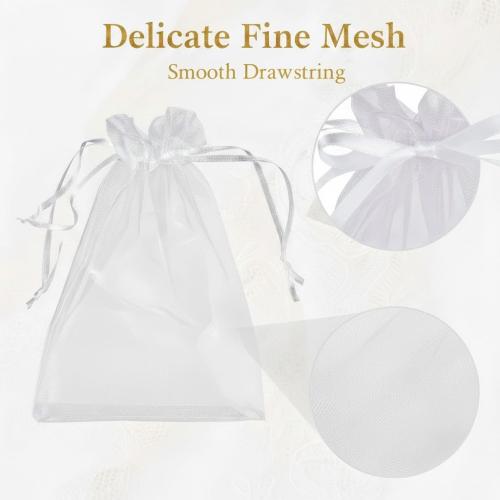 Sukh 100pcs Organza Bags 5''x7'' - White Sheer Mesh Drawstring Bags for Jewelry, Soap, Fruits, Candy, Small Gift Bags for Weddings, Valentine's Day, Mother's Day, Halloween, Thanksgiving, Christmas