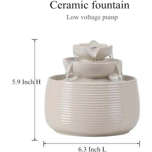 Outdoor and Indoor Water Feature Fountain Waterfall Tabletop Desktop mini Ceramic Garden Fountain (White A170)