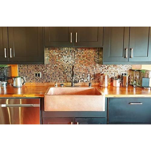 Blujellyfish Hexagon Stainless Steel Brushed Mosaic Tile Bronze Copper Color Black Bathroom Kitchen Backsplash Shower Floor Tiles Accent Mosaics Tile Sheets (5 Square Feet)