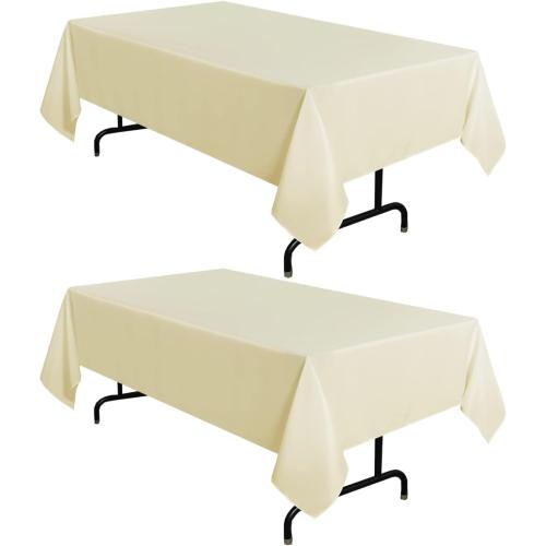 sancua 2 Pack Beige Tablecloth 60 x 84 Inch, Rectangle 4 Feet Table Cloth - Stain and Wrinkle Resistant Washable Polyester Table Cover for Dining Tables, Buffet Parties and Camping