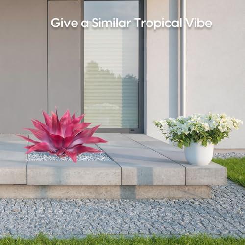 Velener Fake Agave Plant Outdoor, UV Resistant Artificial Plants Large Size for Outdoor and Indoor Decor, Faux Plant Dual Agave Indoor for Planters (22 inch,Red/White)