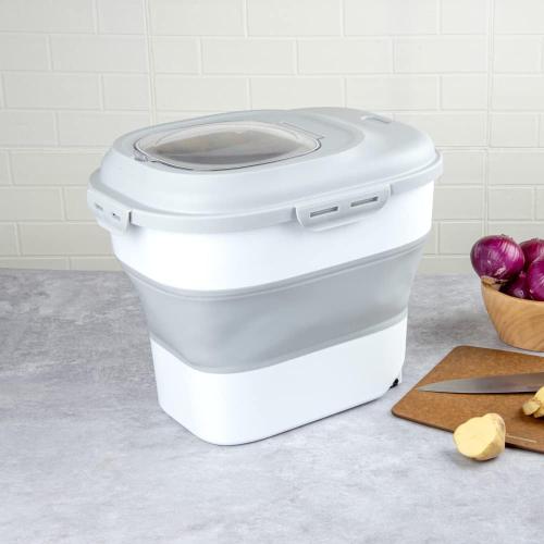 Restaurantware-17.7 x 13 x 14.8 Inch Collapsible Container, 1 Durable Storage Container - Built-In Handles, Gray Plastic Household Organizer With Handles, Collapsible, For Home Purpose And More