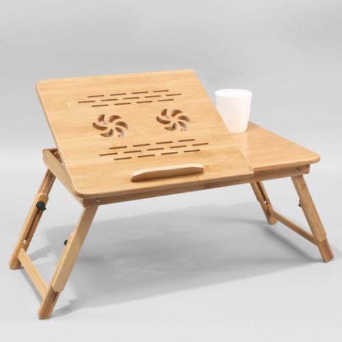 Laptop Desk Adjustable Bamboo Laptop Table with Fan Drawer Foldable Bed Tray Breakfast Tray Padded Lap Work Tray,for Working Writing Drawing