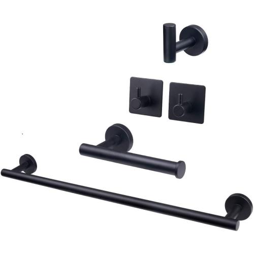 Black 16in TocTen 5 PCS Bathroom Hardware Set SUS304 Stainless Steel-Towel Rack Set Include Lengthen Hand Towel Bar Toilet Paper Holder 3 Robe Towel Hooks Bathroom Accessories Towel Bar Set(Matte Black,16IN)