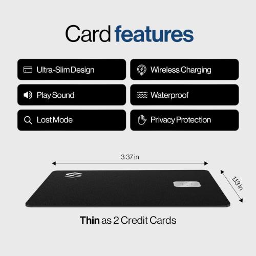 SPOTMINDERS Apple MFi Certified Wallet Tracker PRO Works with Apple Find My IP68 Rechargeable Tracking Card for Wallet Luggage Passport 0.07in Slim Credit Card Design Item Finder