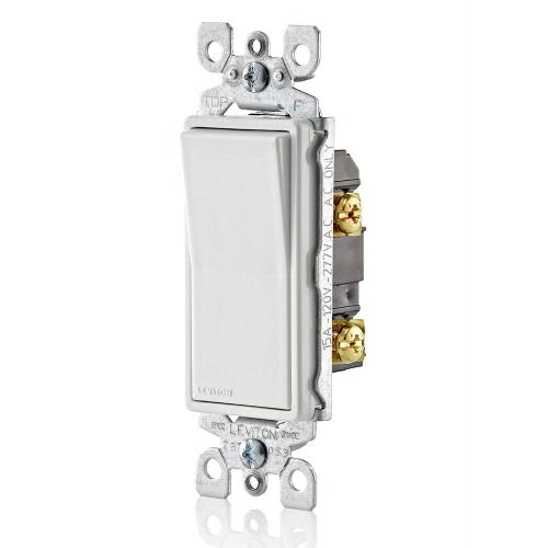 Leviton 15 Amp, 120/277 Volt, Decora Rocker Single-Pole AC Quiet Switch, Residential Grade, Grounding, 5601-2W, White