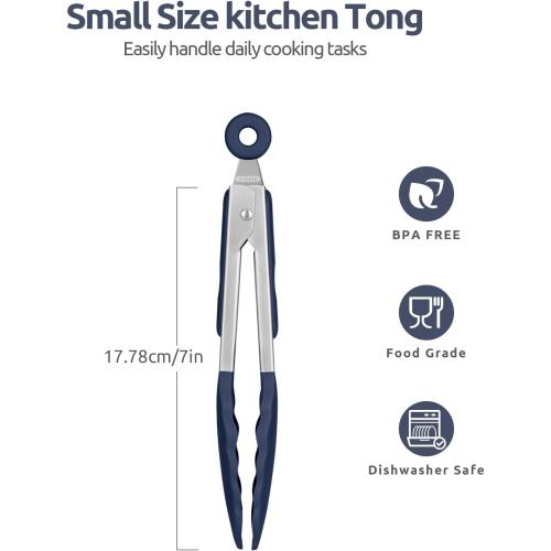 600ºF Heat Proof Kitchen Tong: U-Taste 7 Silicone Cooking Tong with Firm Sealed Non Stick Rubber Tips & Silicon Coated 18/8 Stainless Steel Handle & Smooth Locking for Serving Salad (Midnight Blue)