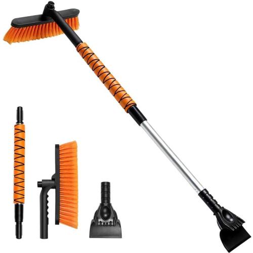Telescopic Snow Brush Ice Scraper Combo, 2-in-1 Adjustable Length 26-36in & 360° Pivoting Head for Car Truck SUV, Christmas Auto Gifts