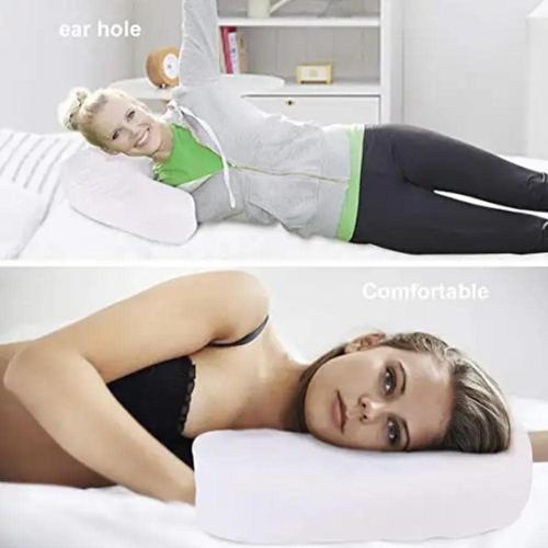 J-Shaped Side Sleeping Pillow with Ear Hole, Ergonomic Side Sleeper Neck Pillow for Neck and Shoulder Pain, Memory Foam Support, Perfect for Side Sleepers, Pregnancy & Hip, Back, Sciatica Relief